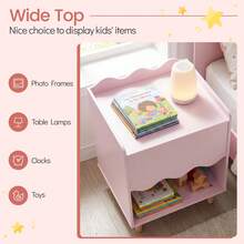 Kids Nightstand, Toddler Scalloped Side Table With Wide Top & Open Compartment Pink/White - Pink - View 7