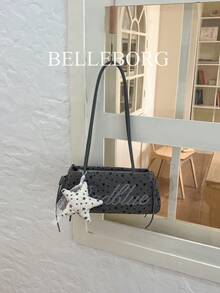 1件時尚配色優雅大容量女款腋下單肩包，百搭購物款，附吊飾 - 黑色 - 查看 3