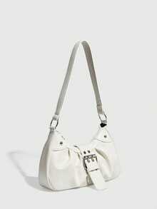 1pc Vintage Motorcycle Bag With Rivets And Buckles, Soft Touch, Folded Details, Cloud Shape, Shoulder Crossbody Bag, Suitable For Work, Commute, Date And Party - White - View 5
