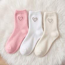 5 Pairs Heart Embroidery Socks, Cute Warm Fluffy Thick Mid-Calf Socks, Suitable For Autumn/Winter, Women's Hosiery And Socks, Random Color - Multicolor - View 4