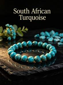 Natural South African Turquoise Round Bead Elastic Bracelet, Healing Crystal Protective Gemstone Bracelet For Calming Throat Chakra, Spiritual Unisex Jewelry Gift - Turquoise - View 6