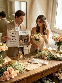 1件客製化婚禮報紙海報，個性化照片與文字印刷，婚禮日期公告，客製化婚禮禮物，客製化報紙，婚禮紀念品，訂婚新娘派對裝飾，婚禮裝飾，居家展示，特殊場合 - 彩色 - 查看 4