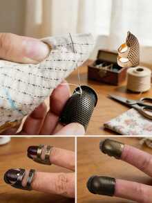 1pc Vintage Metal Sewing Thimble Adjustable Honeycomb Texture Finger Needle Protector Hand Stitching Needle Push Tool For Embroidery Cross Stitch Handmade Cloth Craft DIY Garment Tailor Sewing Accessories Handwork Needlework Supplies - A - View 6