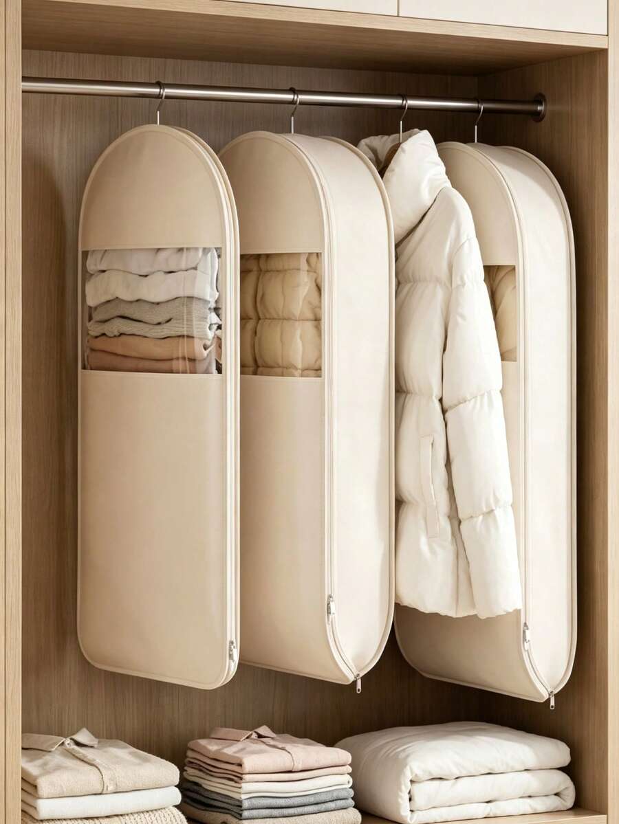 This Hanging Compression Storage Bag Features A Transparent Design And Zipper Closure, Making It Perfect For Storing Down Jackets, Coats, Suits And Other Items. Portable, Sealed And Dust-Proof, It Is An Ideal Choice For Organizing Your Wardrobe