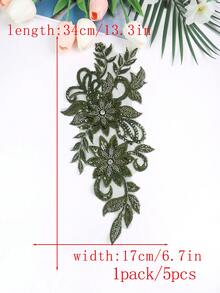 31cm Length X 16cm Width Colorful 3D Embroidery Beaded Appliques, Suitable For Wedding Dress, Decor, Performance Costumes, DIY Crafts - Army Green - View 11