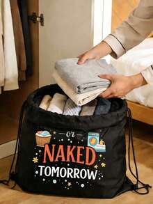 Extra Large Capacity Laundry Bag With Shoulder Strap And Durable Drawstring, Printed With Laundry-Related Patterns, Multi-Purpose Rectangular Woven Laundry Bag, Suitable For Home And Travel Storage, Portable Travel Storage Bag, Durable Drawstring, Home Canvas Storage Bag, Ideal For Travel/Dorm, Essential For Back To School/Graduation Season - Multicolor - View 8
