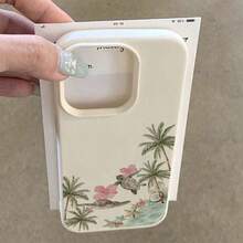 1件極簡夏季椰子樹粉色海龜花卉圖案手機殼，液態矽膠大孔防震軟殼保護套，適用於 /Apple 手機 Apple 11/12/13/14/14plus/15/15plus/16/16plus/17/17pro 及其他機型 - 彩色 - 查看 3
