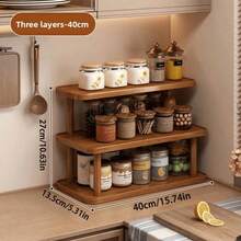 1 pieza Estante de almacenamiento de cocina de bambú multicapa, estante de especias de cocina de gran capacidad, organizador de escritorio multinivel multifuncional, estante de almacenamiento de frascos de condimentos, frascos de aperitivos, adecuado para encimera de cocina, encimera de baño, almacenamiento en mesa de aparador - Multicolor - Ver 14