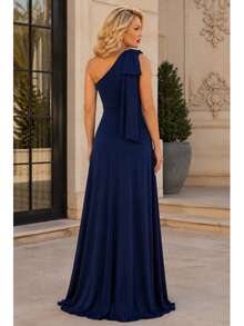 Long Party Dress With Lace, Lined Cups, Comfortable, Elegant, Simple - Navy Blue - View 4