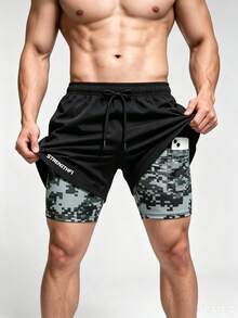 Men's 2-In-1 Running Shorts, Sports Shorts With Lining, Elastic Waistband, Suitable For Gym, Training And Jogging - Black - View 2
