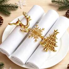 6/12pcs/Set Merry Christmas Napkin Ring Set, Christmas Tree Napkin Holder, Snowflake Reindeer Napkin Holder, Napkin Cloth Decoration, Christmas Table Decor, Christmas Restaurant Table Setting Decoration, Christmas Gift Set - Gold - View 6