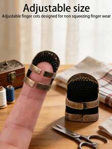 1pc Vintage Metal Sewing Thimble Adjustable Honeycomb Texture Finger Needle Protector Hand Stitching Needle Push Tool For Embroidery Cross Stitch Handmade Cloth Craft DIY Garment Tailor Sewing Accessories Handwork Needlework Supplies - A - View 5