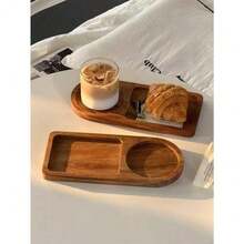 1pc Vintage Tray Breakfast Coffee Tea Tray Dry Milk Tea Tray Afternoon Tea Set Bread Dessert Plate - Mocha Brown - View 9