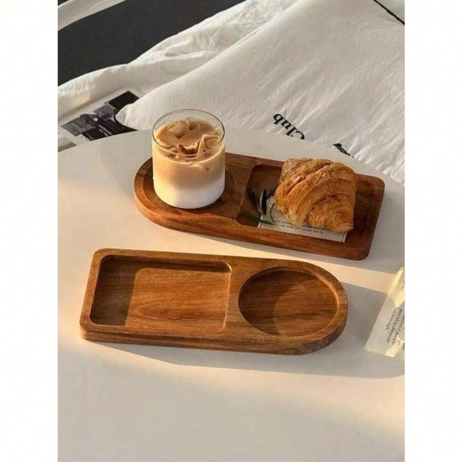 1pc Vintage Tray Breakfast Coffee Tea Tray Dry Milk Tea Tray Afternoon Tea Set Bread Dessert Plate - Mocha Brown - View 1