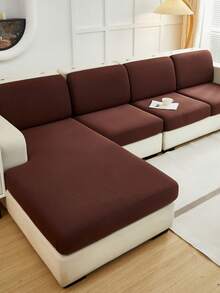 1pc Elastic Sofa Cover, Washable L-Shaped Sofa Cover, Soft And Snug Fit, Furniture Protector, Suitable For Living Room, Bedroom, Outdoor And Study, Cushion Cover, All Season Use, Fits 1-4 Person Sofa - Coffee Brown - View 6