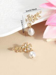 1 Pair Micro-Inlaid Rhinestone Leaf & Flower Pearl Elegant Niche Luxury High-End Design Stud Earrings For Women - Multicolor - View 2