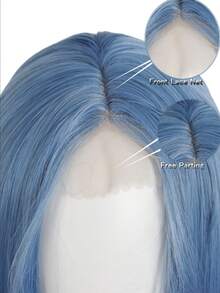 Halloween Blue Long Straight Wig, Synthetic Fiber, Middle Part Lace Front Wig, Cosplay Party, Daily Lolita Fashion Hair Accessory - Multicolor - View 9