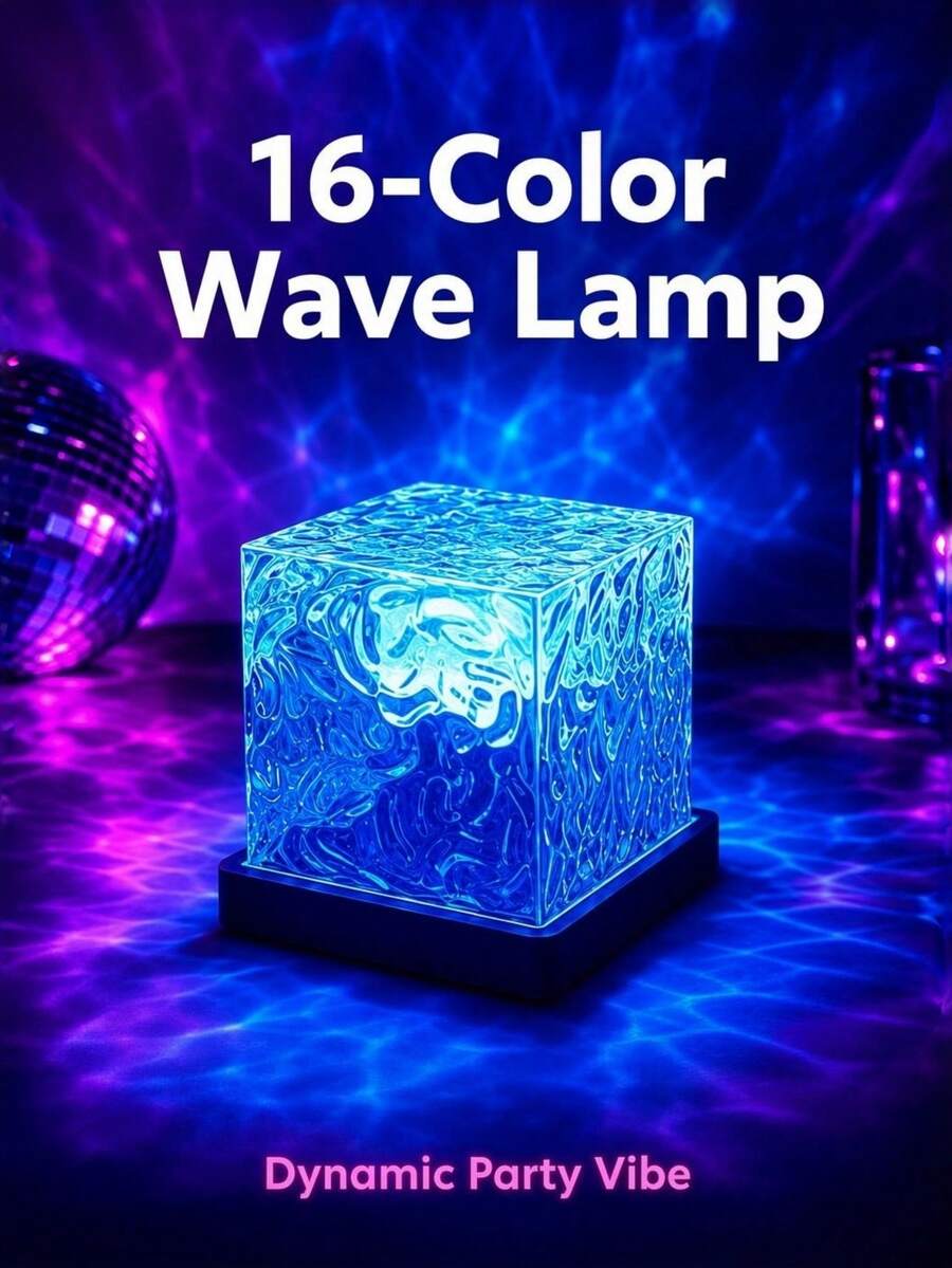 1pc Round Projector Lamp, Night Light, LED Light With Rotating Water Wave Dynamic Effect, USB Powered, 7 Colors And 16 Colors Optional, 16 Colors With Remote Control, Suitable For Room, Living Room, Bedroom Decoration, Room Decor