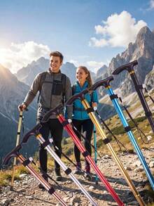 Lightweight Foldable Hiking Poles With Rubber Tips And Adjustable Height - Perfect Companion For Hiking, Climbing And Traveling - Multicolor - View 3