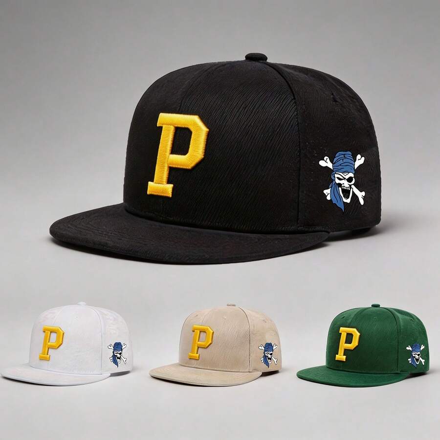 1pc Men's Gothic Letter P Embroidered Hats For Men Adjustable Hats, UV Protection Sun Hat, Perfect For Casual Wear, Parties, Travel, And Holiday Gifts,The Best Gift For Mom And Loved Ones