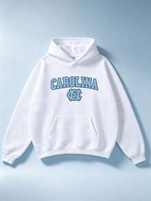 2026 Fall Vintage White Carolina NC Graphic Hoodie, Unisex Loose Soft Fleece Pullover Hooded Sweatshirt, Casual Daily Streetwear Top For Men Women - 白色5 - 查看 1