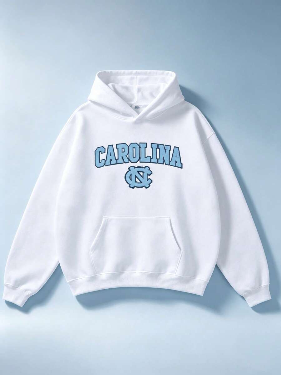 2026 Fall Vintage White Carolina NC Graphic Hoodie, Unisex Loose Soft Fleece Pullover Hooded Sweatshirt, Casual Daily Streetwear Top For Men Women - 白色5 - 查看 1