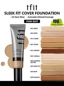 TFIT SLEEK FIT COVER 遮瑕底妝 W04 BUFF，高遮瑕輕盈、長效控油、霧面妝感、不褪色防暈染，適合新手，K-Beauty 韓系彩妝，禮品 30g/1.05 Oz. - W04 BUFF - 查看 1