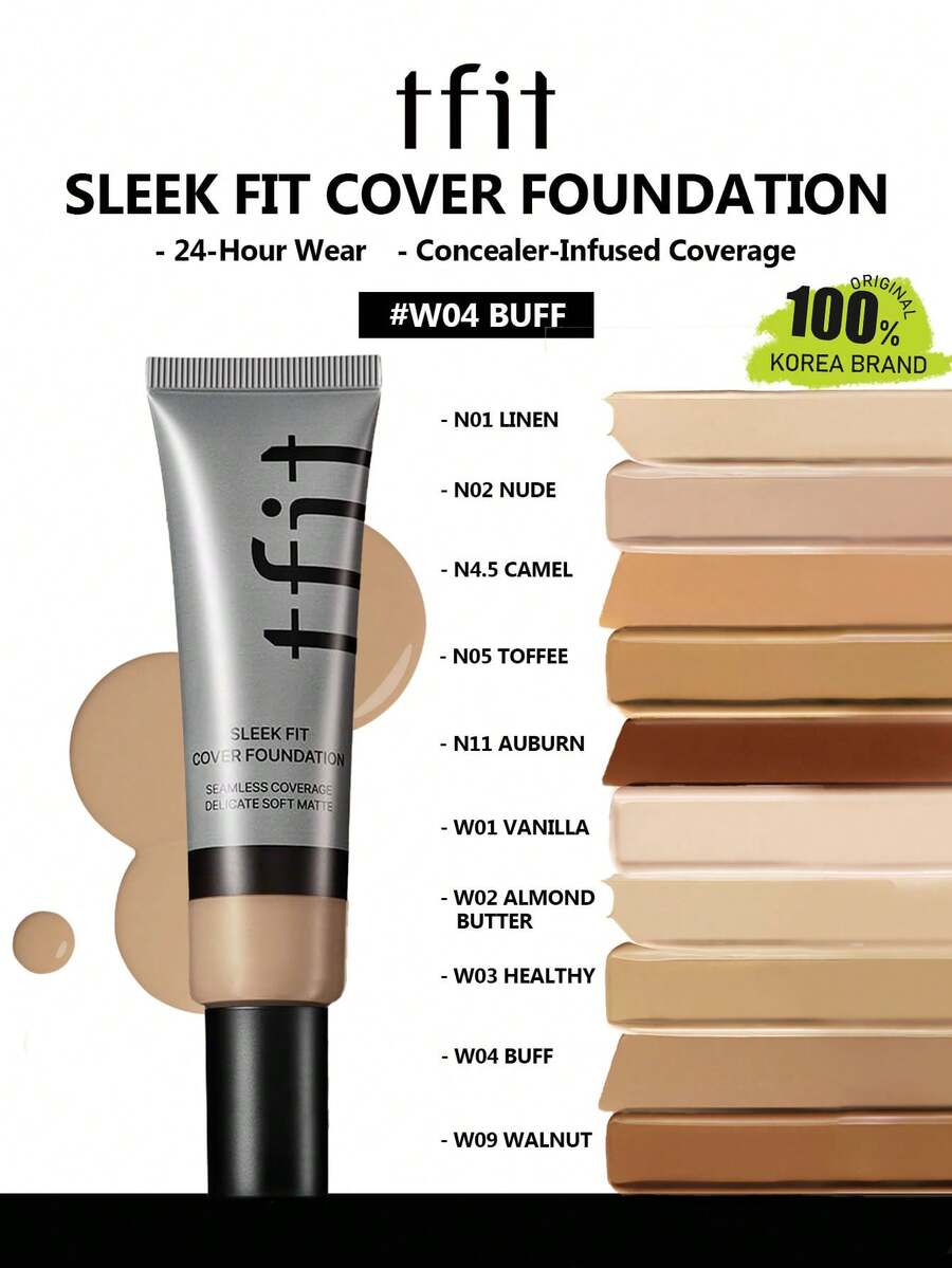 TFIT SLEEK FIT COVER 遮瑕底妝 W04 BUFF,高遮瑕輕盈、長效控油、霧面妝感、不褪色防暈染,適合新手,K-Beauty 韓系彩妝,禮品 30g/1.05 Oz. - W04 BUFF - 查看 1