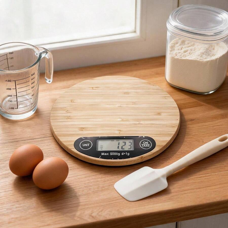Báscula de peso de estilo minimalista de bambú para todo público para baño y monitoreo de salud en el hogar - Café integral - Ver 1