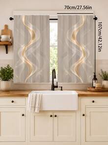 2PCS Off-White Abstract Curve Curtains, Polyester Digital Print, Curved Geometric Pattern, Modern Luxury Style Rod Pocket Fabric Curtains, Bedroom Living Room Window Decor, Machine Washable - Multicolor - View 12