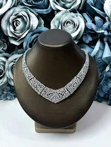 4pcs Fashion Middle East Saudi Copper Cubic Zirconia White Necklace, Earrings, Bracelet, Ring 4-Piece Jewelry Set. Luxury Necklace Set Jewelry. Suitable For Evening Party, Valentine's Day Gift - White - View 5