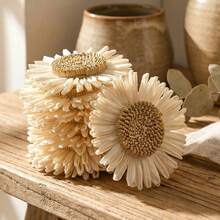 Aplicações de Flores de Margarida Tecidas em Ráfia Boho, Remendos Artesanais de Girassol Rústico com Pétalas de Cetim, Enfeites Decorativos DIY para Embrulho de Presentes, Broche, Decoração de Casamento e Casa, Suprimentos Artesanais Boêmios de Fazenda - Multicolorido - Visão 1