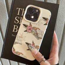 1pc TPU Material Pink Flower Vintage Book Pattern Phone Case Compatible With Iphone 17 Pro Max/17/16 Pro Max/15/13/12/11/ S20 FE/A15/S24/A55/ Note 11/Note 12/Note 13 Pro Full Coverage Anti-Drop Soft Shell Phone Protective Cover - White - View 2