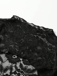 Women's Autumn Casual Sexy Pure Desire Lace Patchwork Hollow Out All-Match Versatile Long Sleeve Hot Girl Top, Going Out Top, Date, Daily Wear - Black - View 10