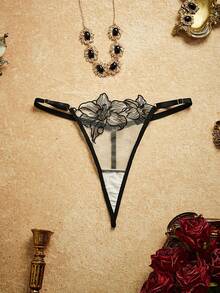 PinupPomp 5pcs Floral Embroidery Mesh Sexy Lingerie Set For Women - Black - View 7
