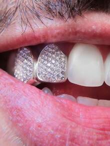THATBOY 1pc Bling Bling Shiny Metal Full Zirconia Hip Hop Tooth Jewelry, Nightclub Glam Accessory Unisex - Multicolor - View 8