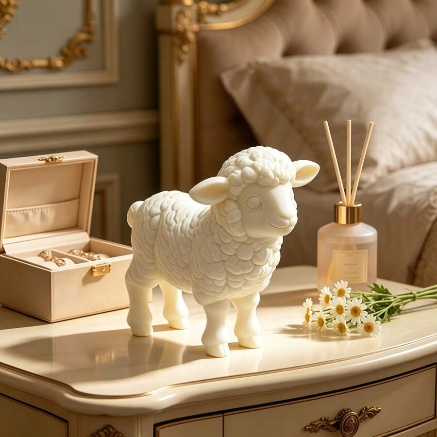 1pc White Collectible Grade PLA Material Lamb Figurine, Suitable For Room Decor, Living Room Decor, Computer Desk Warm Decoration, Perfect Gift For Back To School, Christmas, Halloween, Best Friend, And Kids Who Love Animals And Lambs