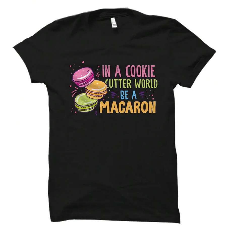 Local Warehouse, Unisex Macaron Pattern T-Shirt, French Pastry Illustration For Dessert Lovers