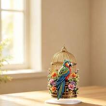 Vintage Bird Cage Colorful Macaw Acrylic Desktop Ornament, Floral Animal Living Room Tabletop Decor Craft - 1PC - View 5