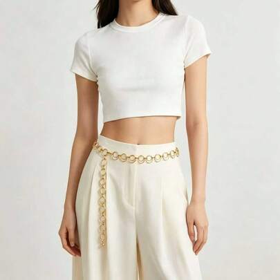 Cadena de cintura de metal de doble capa con círculos para mujer, adorno de cintura largo de tono dorado de lujo, cinturón de cintura delgado a juego con vestido, de aleación de zinc bohemio para todas las estaciones
