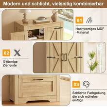 Country-Style Kitchen Cabinet With Two Drawers And Adjustable Shelves, Barn Door Design, Suitable As Storage For Kitchen, Dining Room, And Living Room, Natural Wood Color - 查看 7