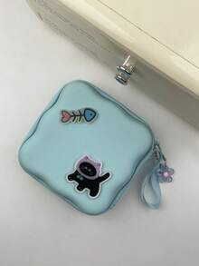 1pc Creative Cat & Fish Data Cable Protector Soft Shell, Large Capacity Portable Digital Accessories Storage Bag, Charger Cable Protector With Resin Flower Pendant Decoration, Bluetooth Earphone Power Bank Storage Box, Data Cable Digital Accessories Travel Portable Protective Storage Case - Multicolor - View 2