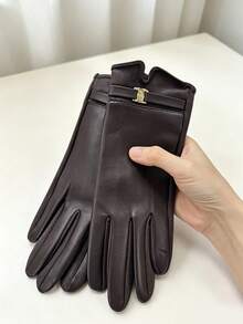 1 Pair Elegant Solid Color Casual PU Rivet Women's Gloves, Mature And Steady Style, Suitable For Outdoor Sports And Leisure, Ideal For Autumn And Winter - Brown - View 6