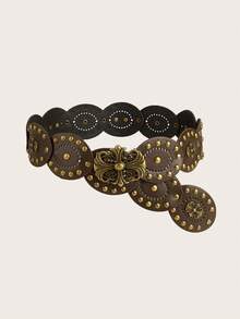 1pc Western Cowboy Bohemian Style Women's Belt, Bronze Metal Belt, Suitable For Autumn, Winter, Spring, Jeans - Horse Accessories Brown Suede Patchwork - View 28