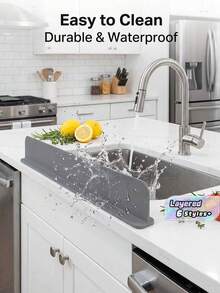 Black Or Gray Silicone Sink Splash Guard With Suction Cups, Kitchen Sink Splash Guard, Restaurant Sink Splash Guard - Grey - View 1