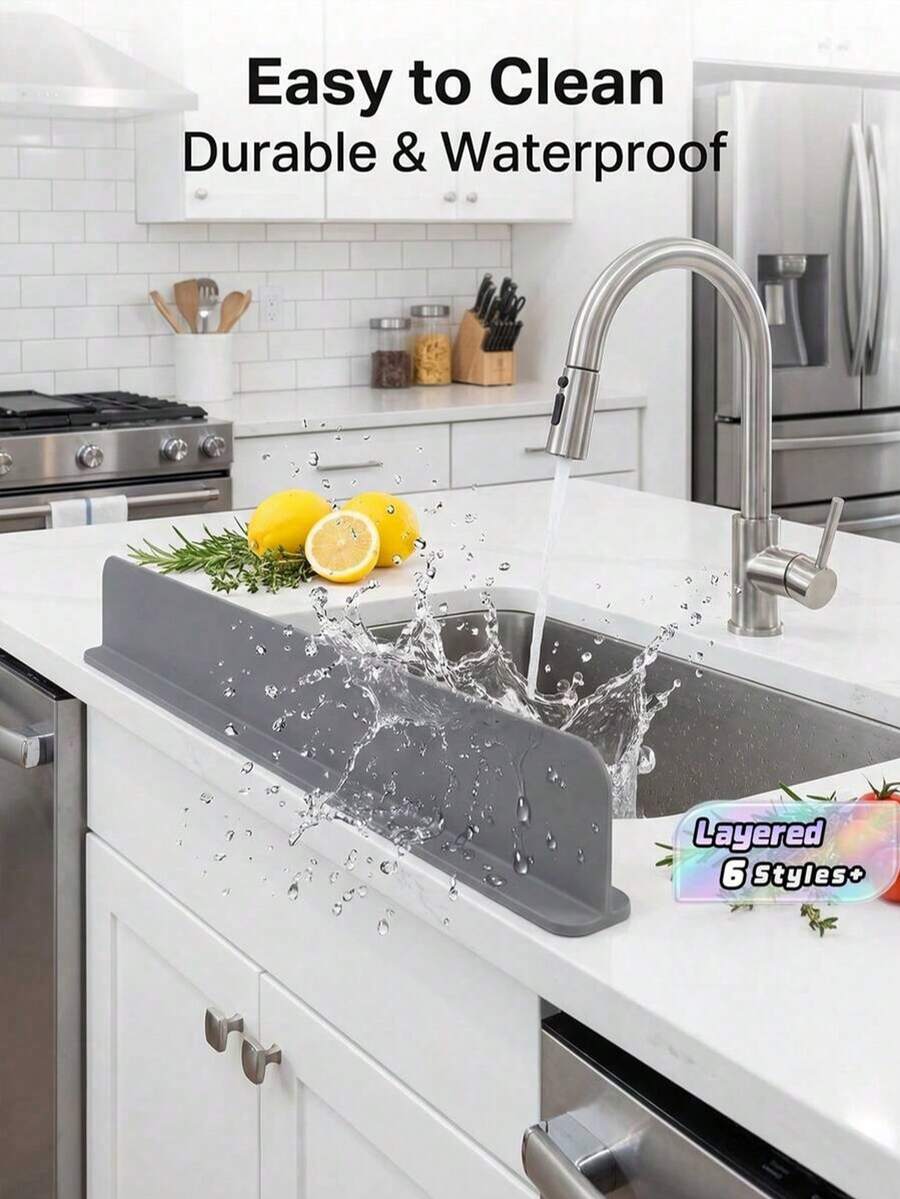 Black Or Gray Silicone Sink Splash Guard With Suction Cups, Kitchen Sink Splash Guard, Restaurant Sink Splash Guard - Grey - View 1