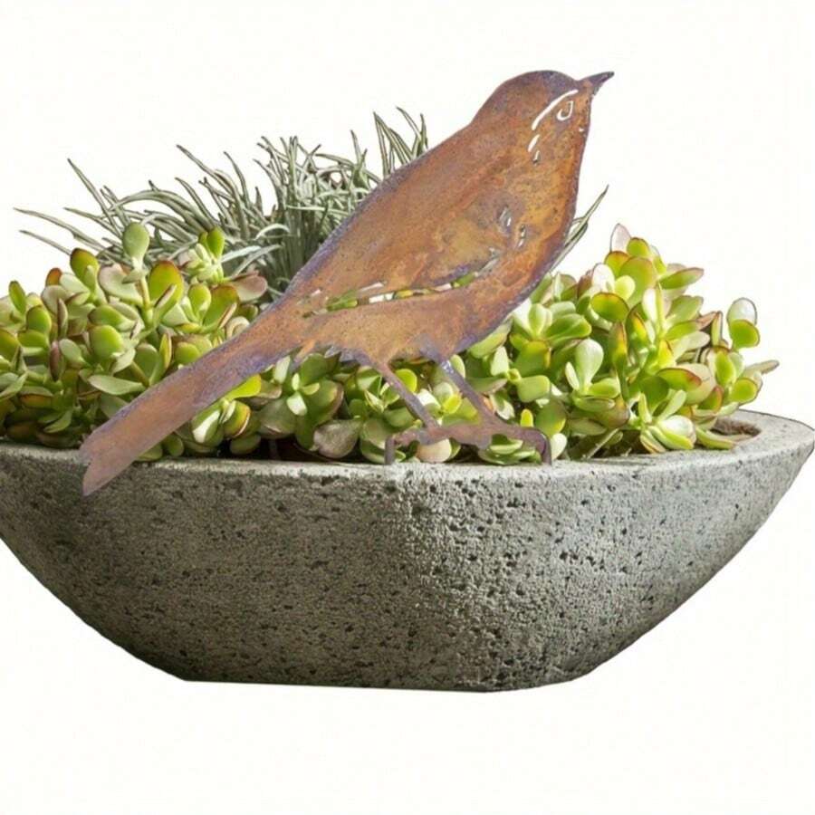 1件鐵藝自然鐵鏽色鳥類花園插樁花盆裝飾 - 均碼 - 查看 1