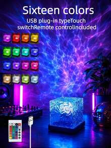 1pc Round Projection Lamp, Night Light, LED Light With Rotating Water Wave Dynamic Effect, USB Powered, 7 Color And 16 Color Options, 16 Color With Remote Control, Night Light, Suitable For Room, Living Room, Bedroom Decoration, Room Decor - Multicolor - View 5