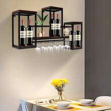 Wall-Mounted Modern Minimalist Metal Wine Rack, Sturdy Hanging Wine & Bottle Storage System, Wall Wine Rack For Home Bar, Kitchen And Dining Room Decoration - 棕色 - 查看 5