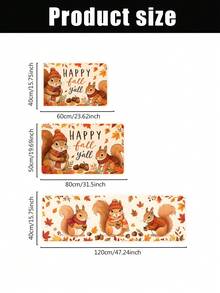 1/16Pcs Happy Fall Y'all Theme Doormat, Thanksgiving Door Mat, Printed With Cute Squirrel And Maple Leaf Patterns, Autumn Harvest Festival Decor Mat, Welcome Kitchen Rug, Dirt-Resistant Floor Mat, Autumn Party Decoration - Multicolor - View 7